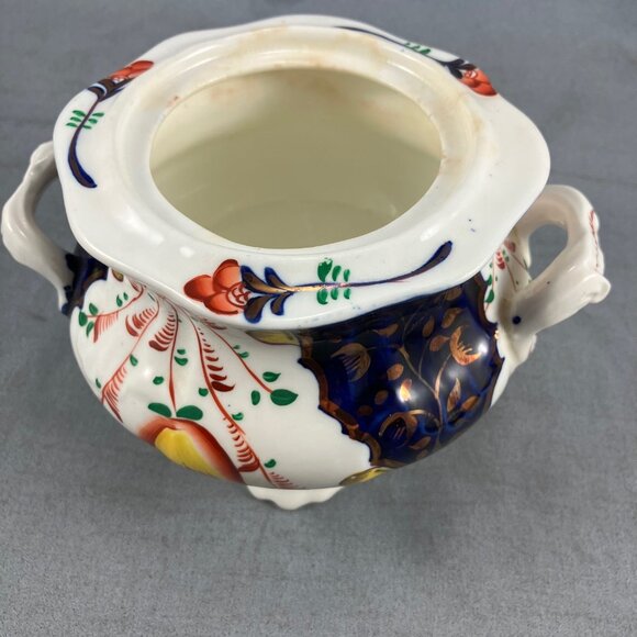 200 yrs old Gaudy Welsh Tulip Pattern Footed Ceramic Sugar Bowl Hand (no Lid) 6" - Picture 5 of 9